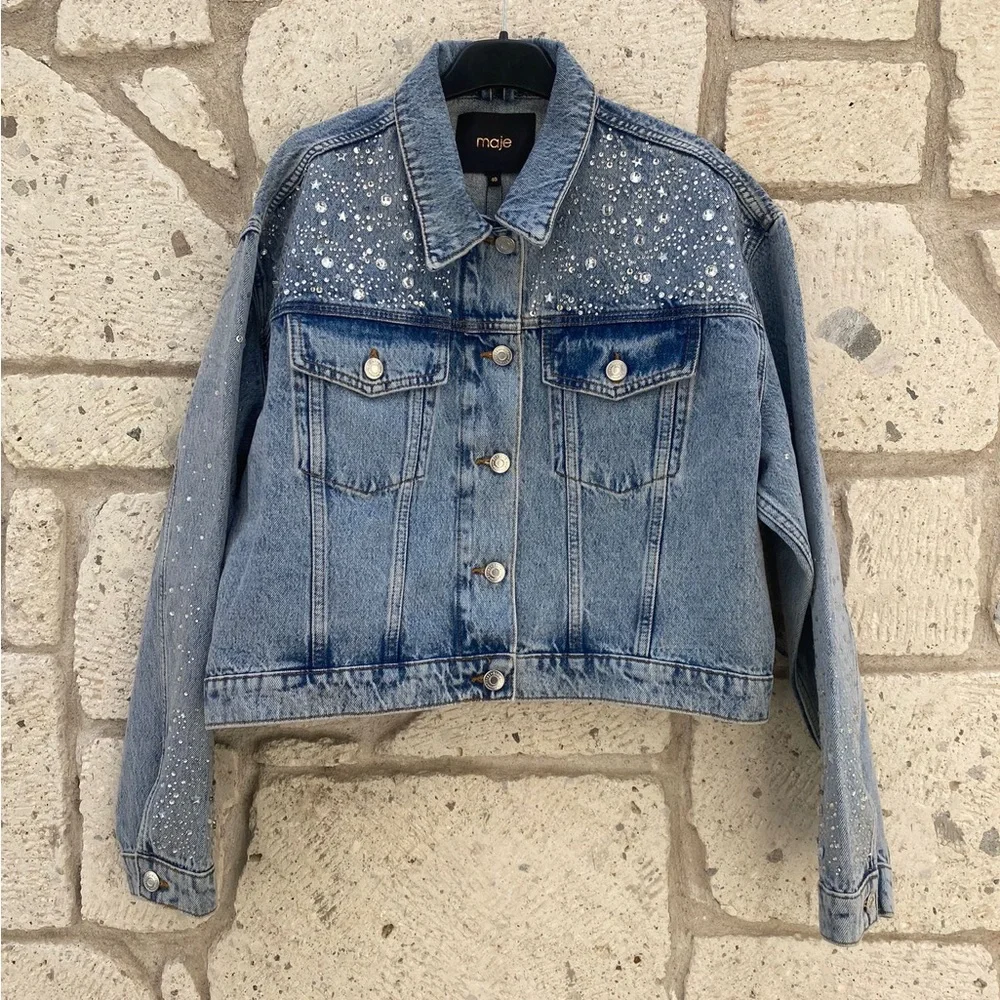Maje Betoile Rhinetone denim jacket